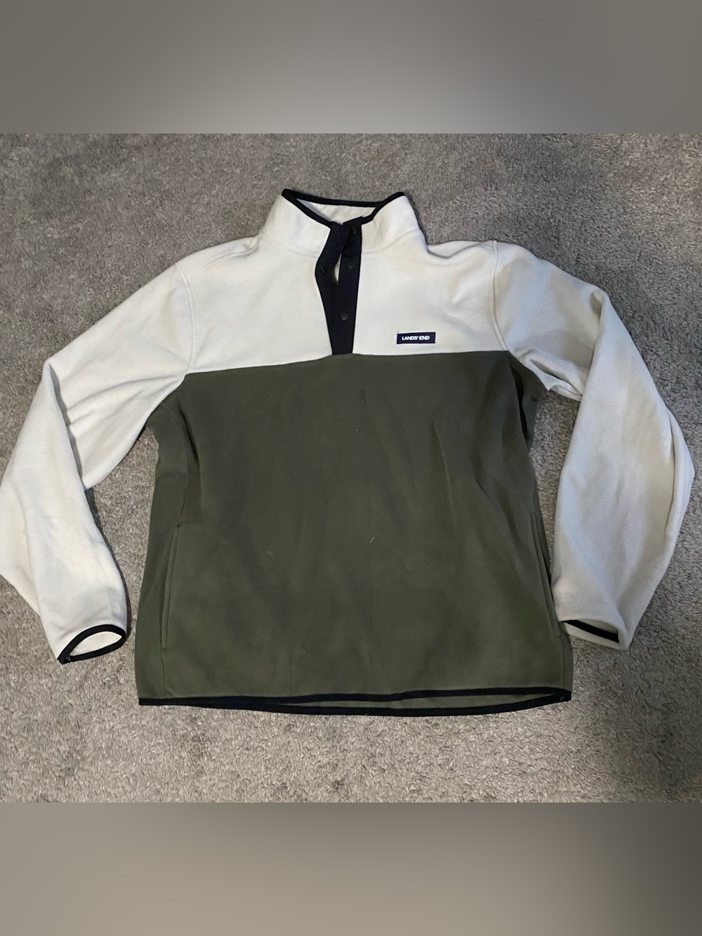 Lands' End Men's Olive and Cream Zip-Front Fleece Pullover